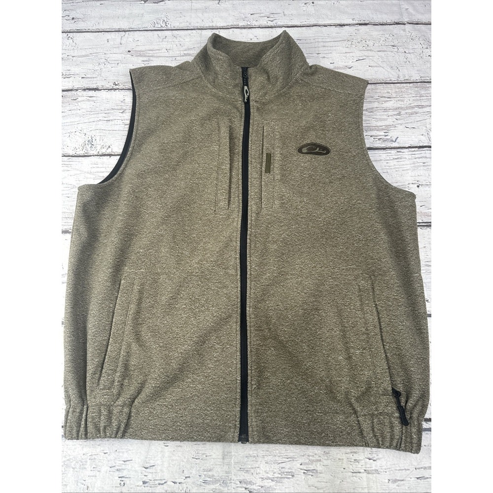 Drake Waterfowl Systems L  Fleece Vest Brown Zip Up Hunting Outdoors